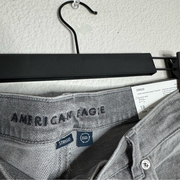 NWT American Eagle strigid super high rise baggy straight gray jeans size 18 - Picture 3 of 6